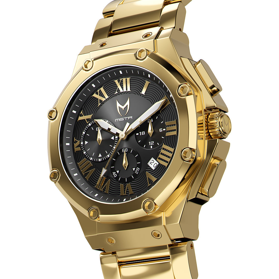 AM1001SS - AMBASSADOR POLISHED 18K GOLD / BLACK / SS BAND