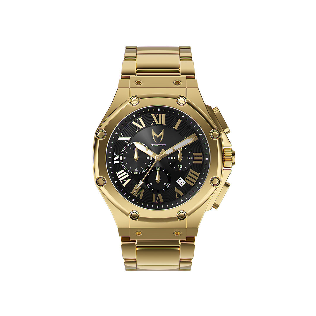 AM1001SS - AMBASSADOR POLISHED 18K GOLD / BLACK / SS BAND